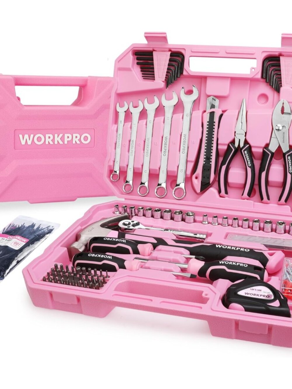 Pink Tool Set, 284 Pcs Tool Kit For Women, Basic Household Pink Tool Box With So